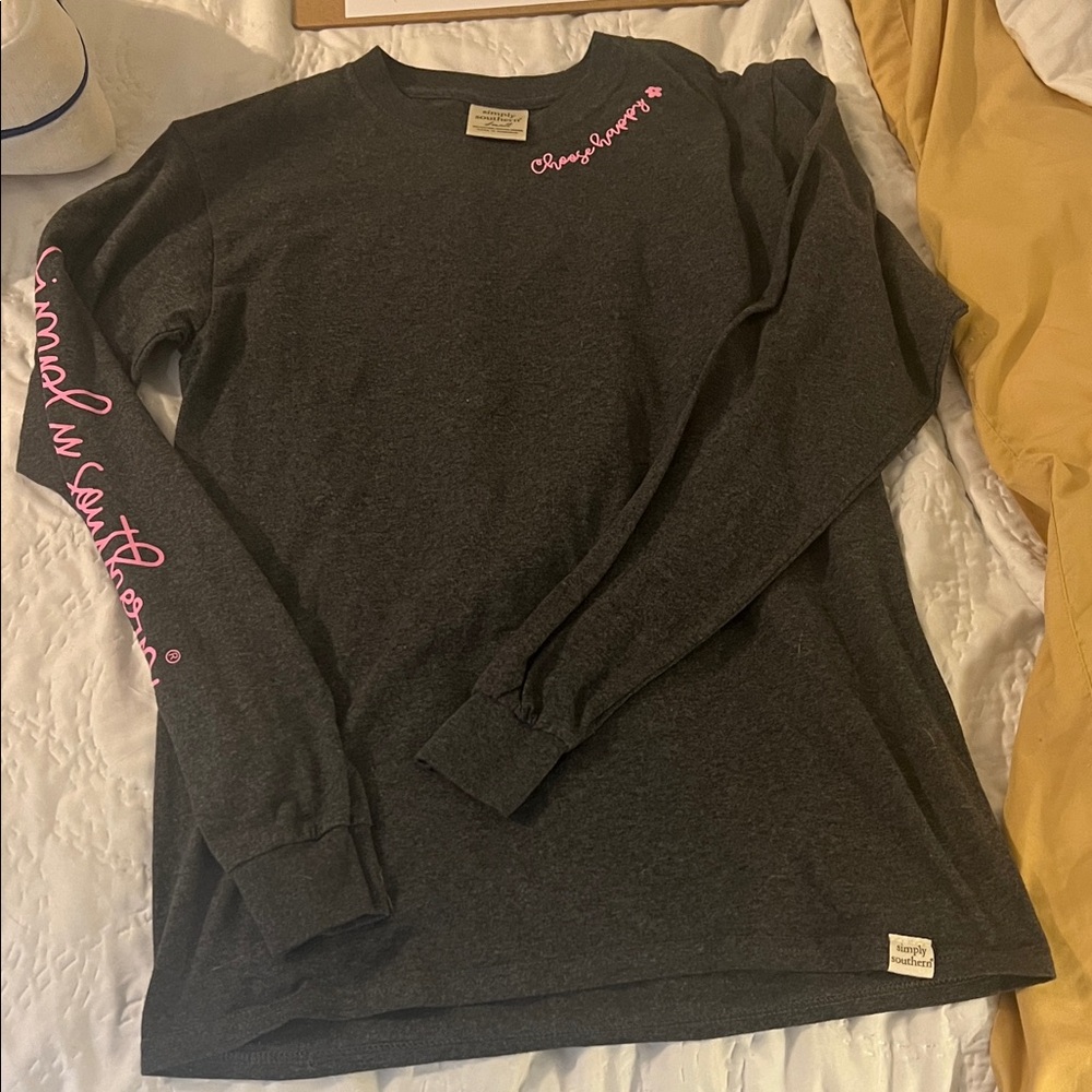 Simply Southern Dark Gray Shirt with Pink Details